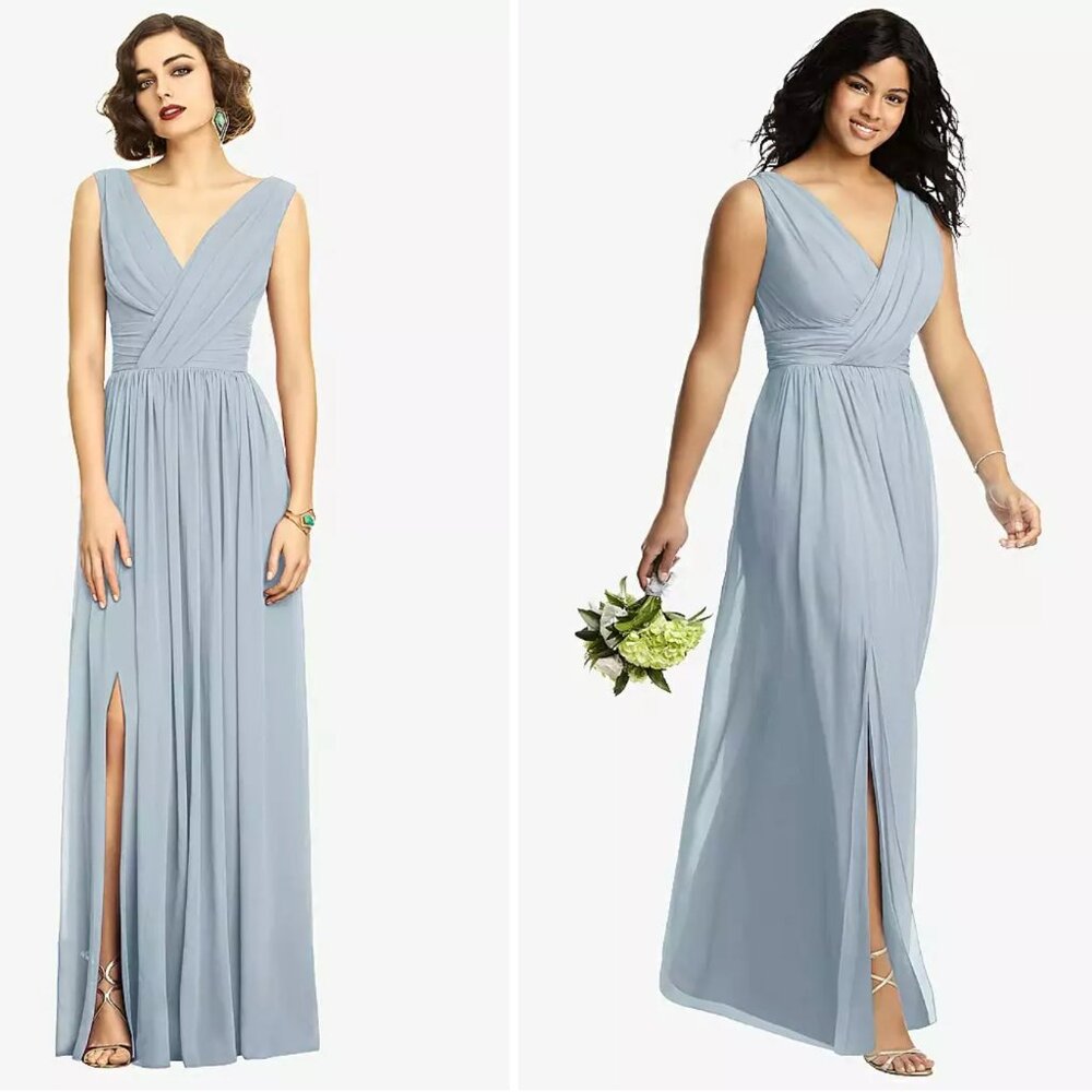 DESSY COLLECTION Sleeveless Chiffon Maxi Dress Size 2 XS Mist Blue NEW $273